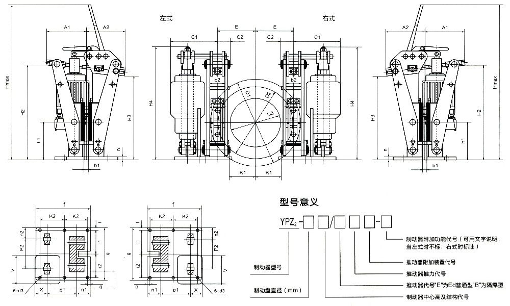 YPZ(2)ⅣⅤⅥ液壓臂盤式制動器外形尺寸/型號意義圖.jpg