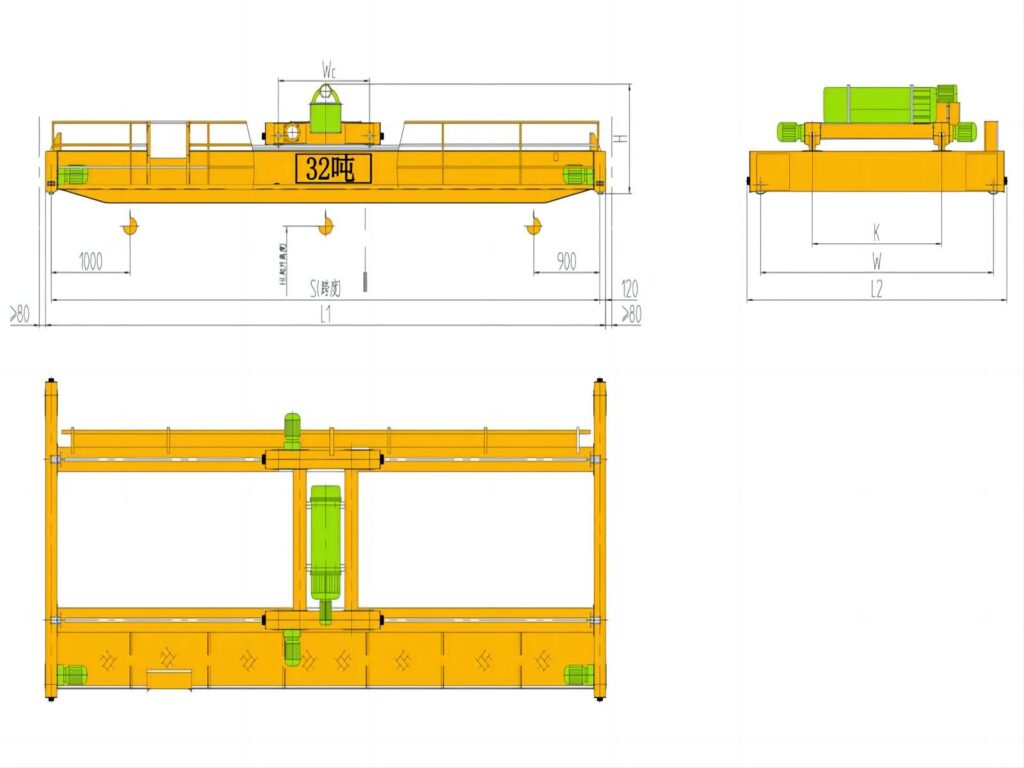 32噸電動(dòng)葫蘆雙梁起重機(jī)結(jié)構(gòu)圖